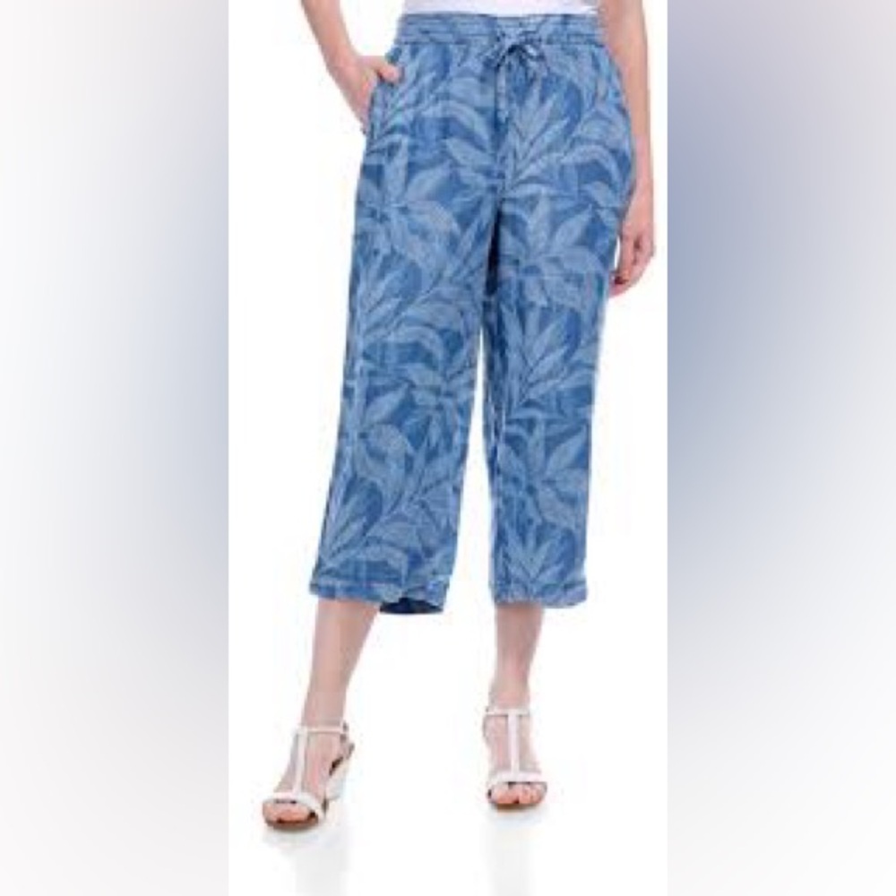 Hope & Harlow Blue Leaf Pattern Wide Leg Pants size XLP